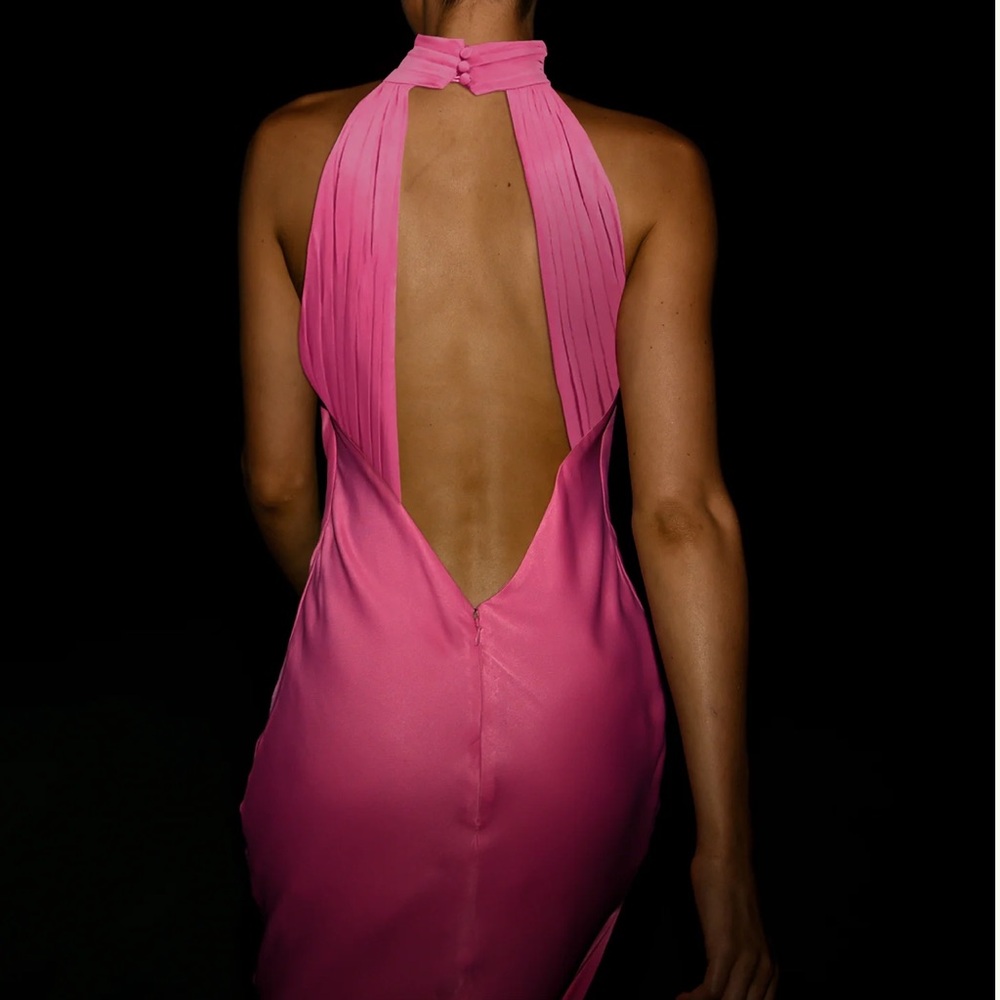 Meshki Claire Satin Drape Back Maxi Dress - Magenta - Picture 3 of 5